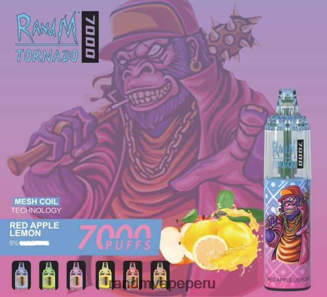 Best RandM Flavor - RandM Tornado Dispositivo vapeador con control de flujo de aire 7000 1 ud. RXFLT8179 manzana roja limón